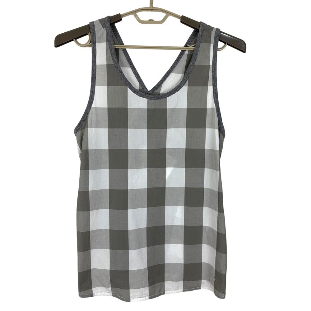 ALYSI creme NEW Gray Gingham Plaid Check Tank Top 100% cotton IT 46/ US 8
